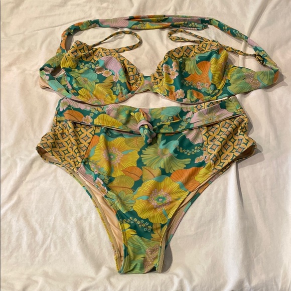 Nine Lives Bazaar Green and Yellow Bikini - Picture 1 of 4